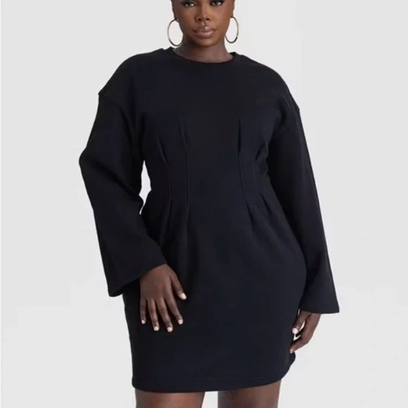 NWT KBB by Kahlana Elegant long sleeves  Black Women's sweatshirt Dress - Picture 2 of 5